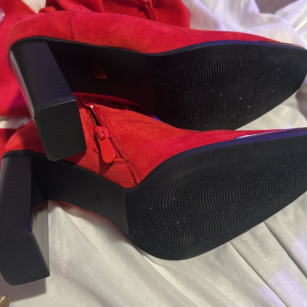 Dream Pairs Red Over the Knee Boots with Block Heel - Picture 9 of 10